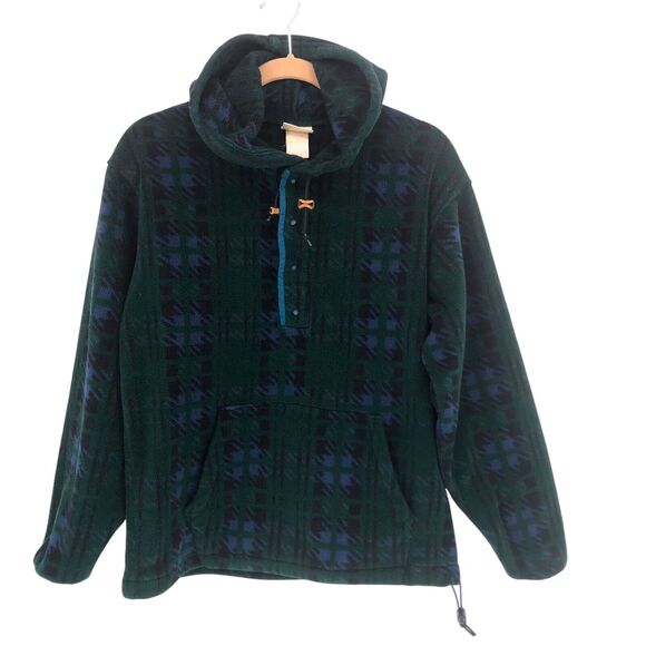 L.L. Bean Tops - Vintage LL Bean Fleece Pullover Top Womens M Hooded 1/4 Snap Green Made in USA